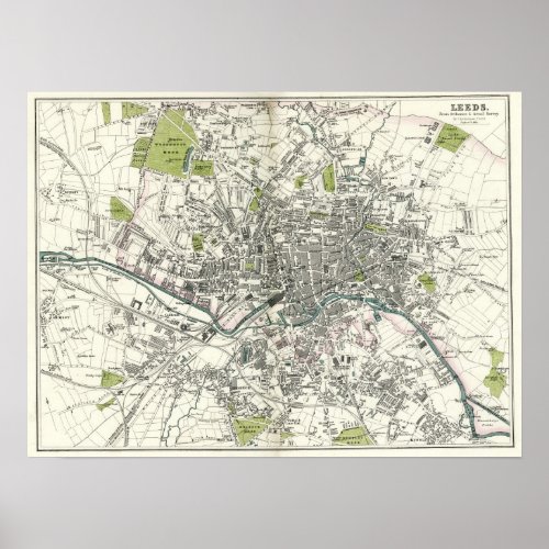 Antique 19th Century Map of Leeds Poster