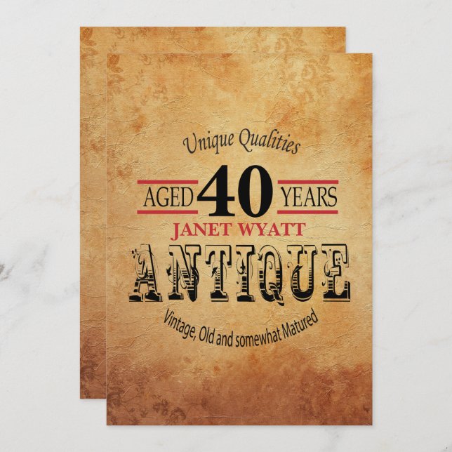 Antique 40th Birthday Invitation (Front/Back)