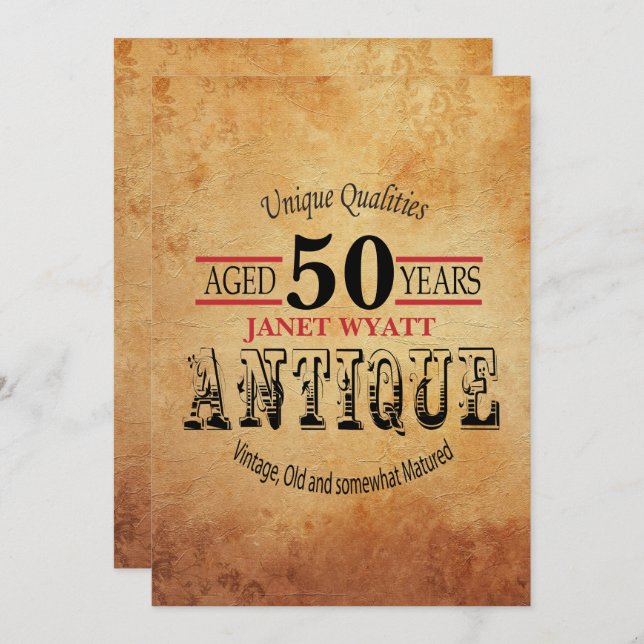 Antique 50th Birthday Invitation (Front/Back)