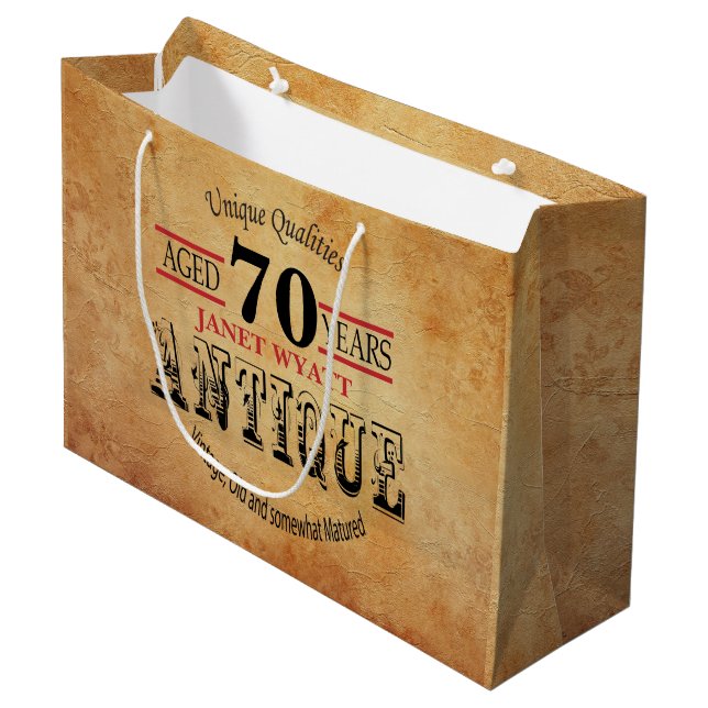 Antique 70th Birthday Large Gift Bag (Front Angled)