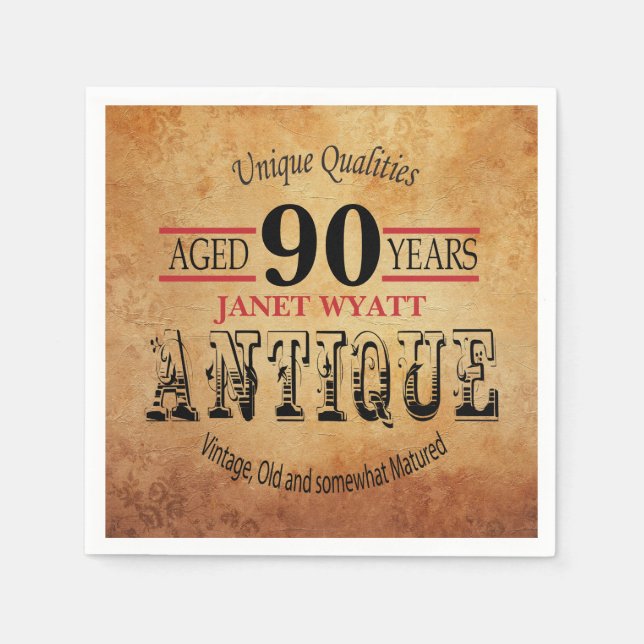 Antique 90th Birthday Design Paper Napkins (Front)