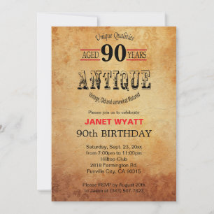 Antique 90th Birthday Invitation