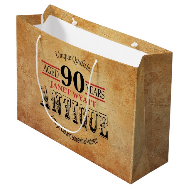 Antique 90th Birthday Large Gift Bag (Front Angled)