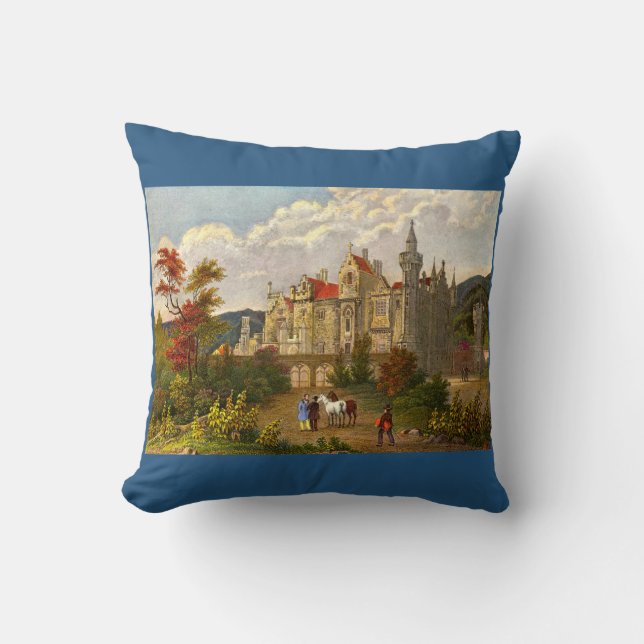 antique Abbotsford House print Throw Pillow (Front)