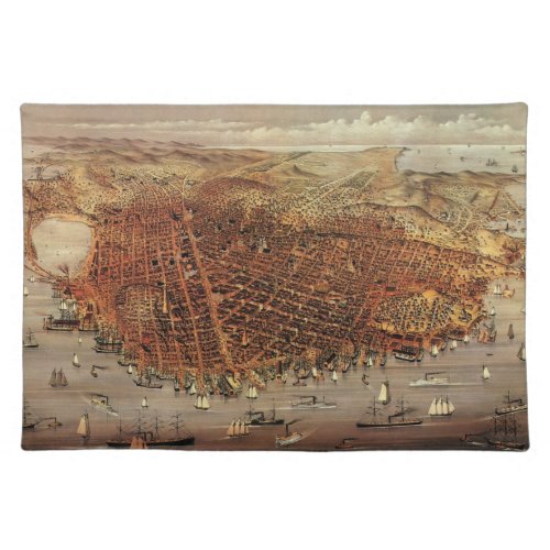 Antique Aerial Map of San Francisco California Cloth Placemat