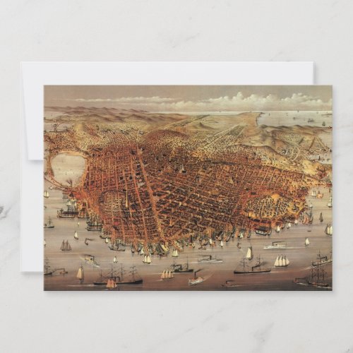 Antique Aerial Map of San Francisco California Invitation