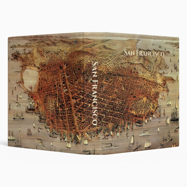 Antique Aerial Map, San Francisco City, California 3 Ring Binder (Background)