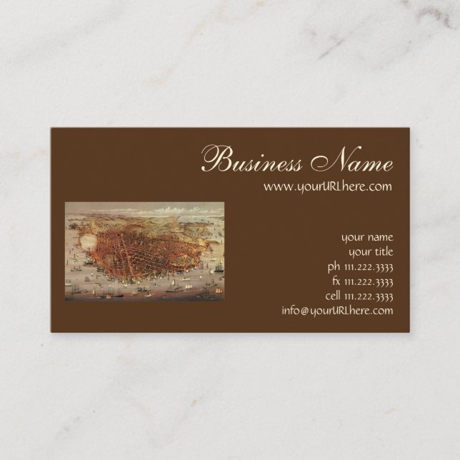 Antique Aerial Map, San Francisco City, California Business Card (Front)
