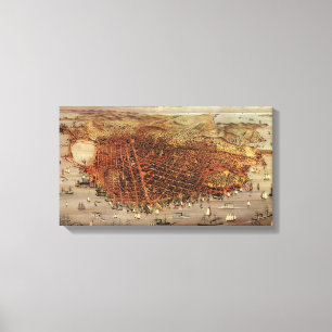 Antique Aerial Map, San Francisco City, California Canvas Print