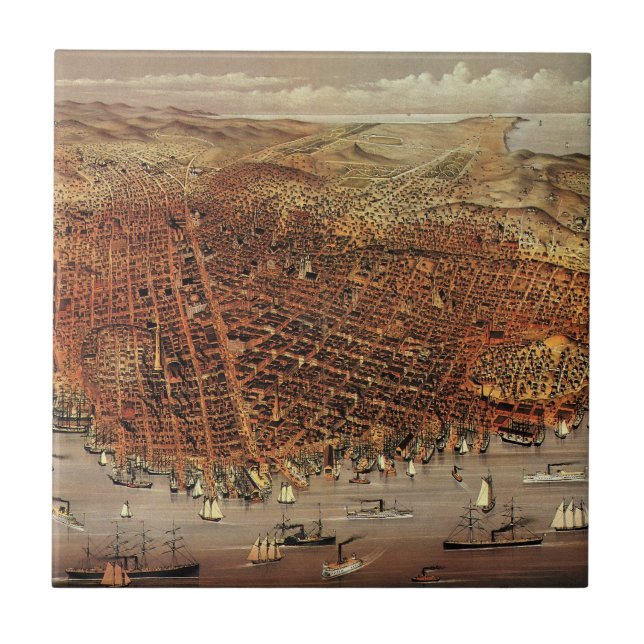 Antique Aerial Map, San Francisco City, California Ceramic Tile (Front)