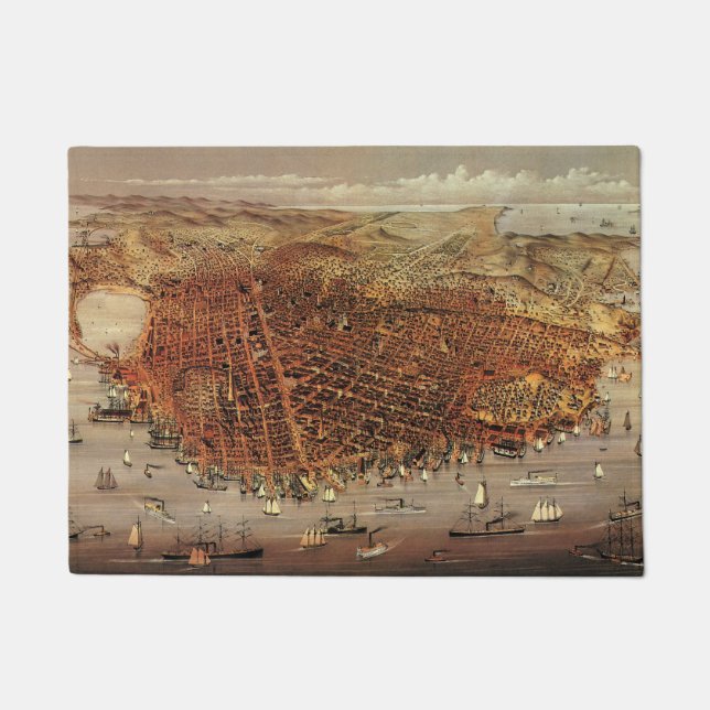 Antique Aerial Map, San Francisco City, California Doormat (Front)