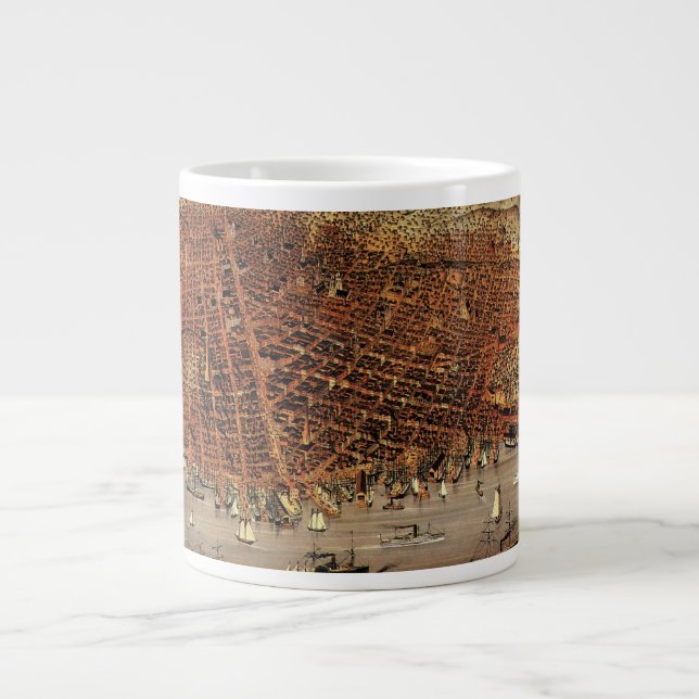 Antique Aerial Map, San Francisco City, California Large Coffee Mug (Front)