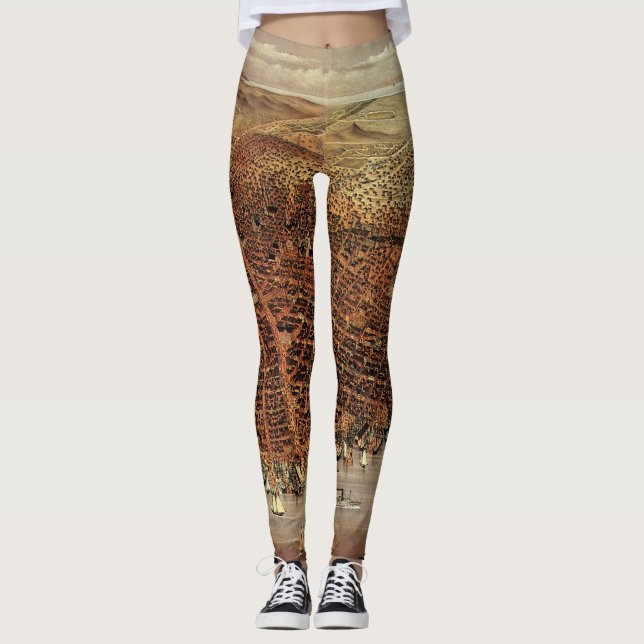 Antique Aerial Map, San Francisco City, California Leggings (Front)