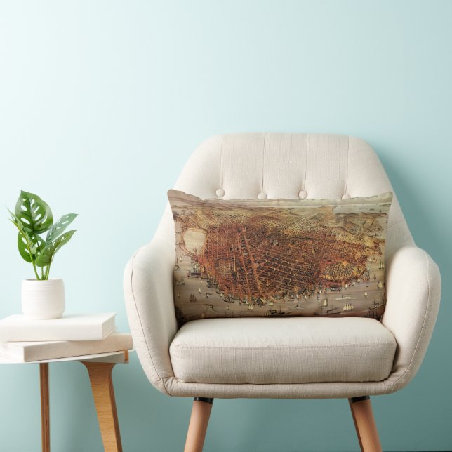 Antique Aerial Map, San Francisco City, California Lumbar Pillow (Chair)