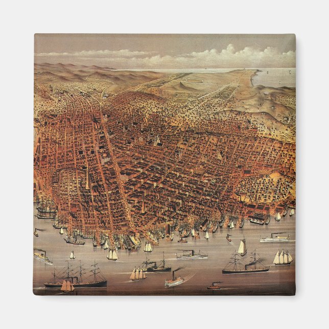 Antique Aerial Map, San Francisco City, California Magnet (Front)