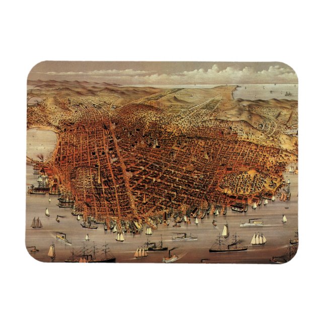 Antique Aerial Map, San Francisco City, California Magnet (Horizontal)
