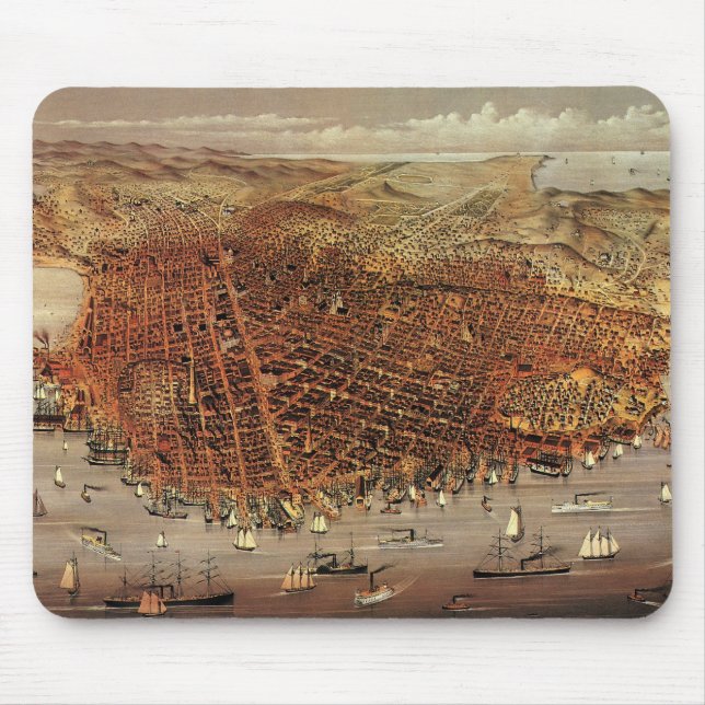 Antique Aerial Map, San Francisco City, California Mouse Pad (Front)