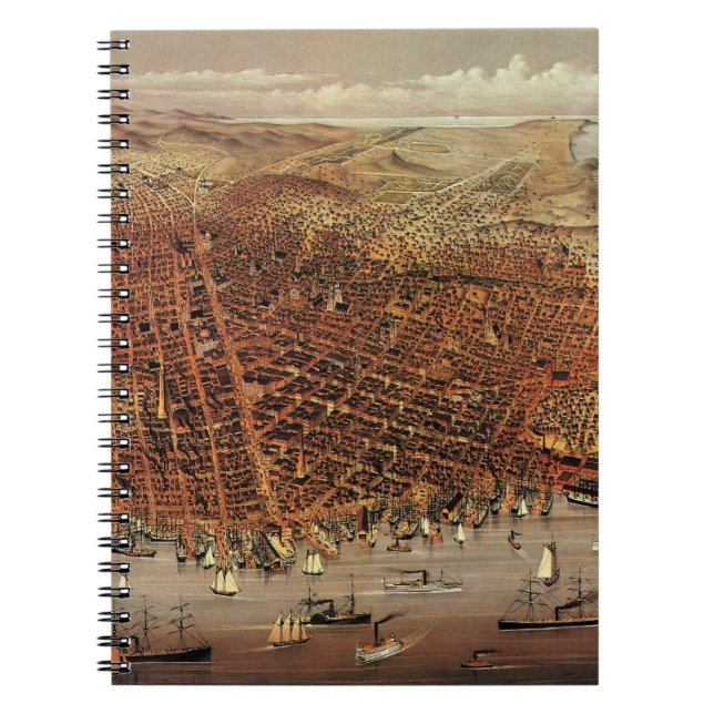 Antique Aerial Map, San Francisco City, California Notebook (Front)