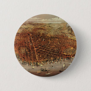 Antique Aerial Map, San Francisco City, California Pinback Button