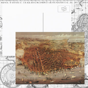 Antique Aerial Map, San Francisco City, California Postcard