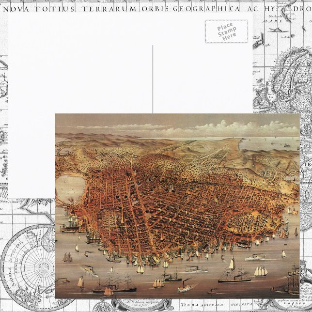 Antique Aerial Map, San Francisco City, California Postcard (Creator Uploaded)