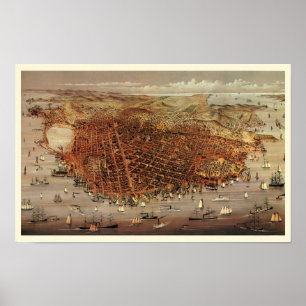 Antique Aerial Map, San Francisco City, California Poster