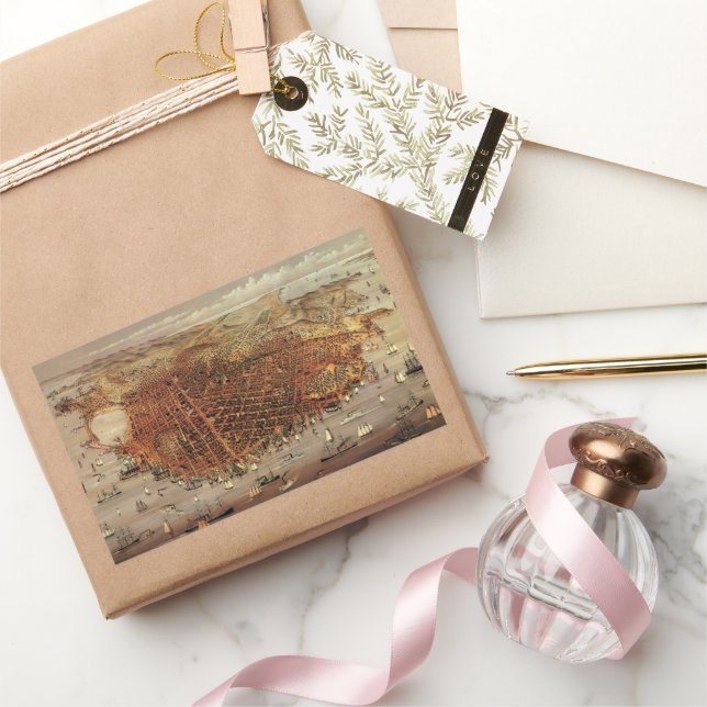 Antique Aerial Map, San Francisco City, California Rectangular Sticker (Gifting)