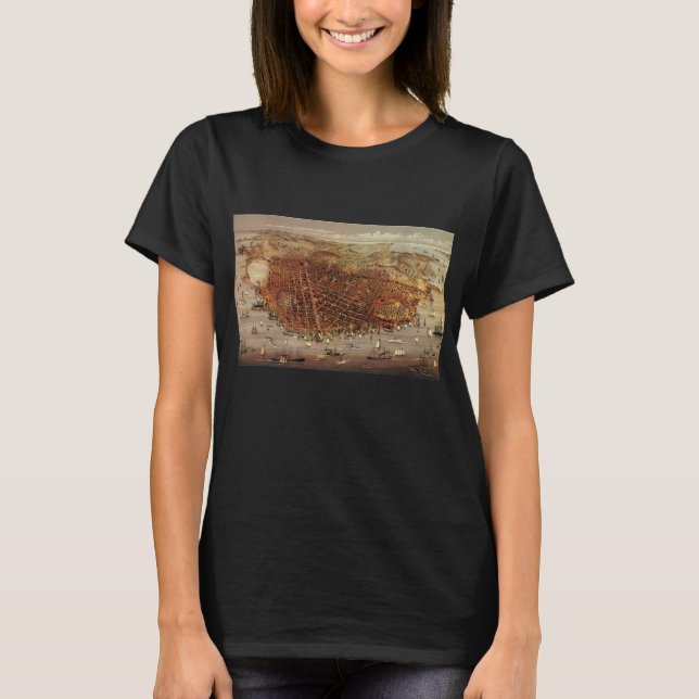 Antique Aerial Map, San Francisco City, California T-Shirt (Front)