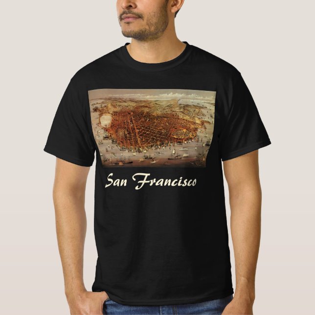 Antique Aerial Map, San Francisco City, California T-Shirt (Front)