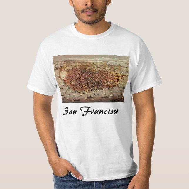 Antique Aerial Map, San Francisco City, California T-Shirt (Front)