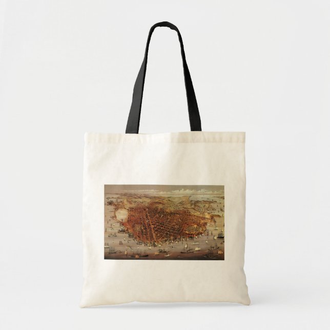 Antique Aerial Map, San Francisco City, California Tote Bag (Front)