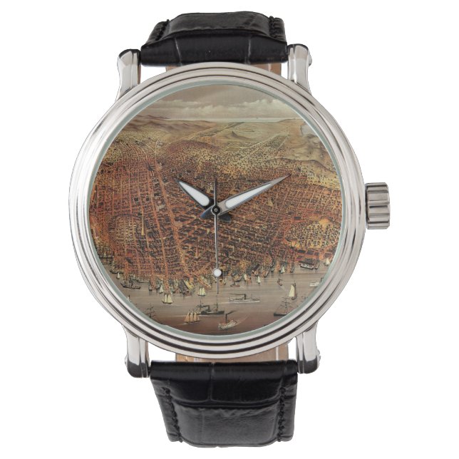 Antique Aerial Map, San Francisco City, California Watch (Front)