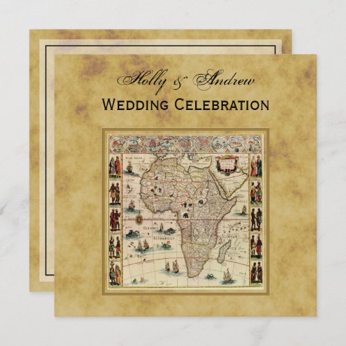 Antique Africa Map Distressed BG SQ Wedding Invitation