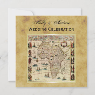 Antique Africa Map Distressed BG SQ Wedding Invitation