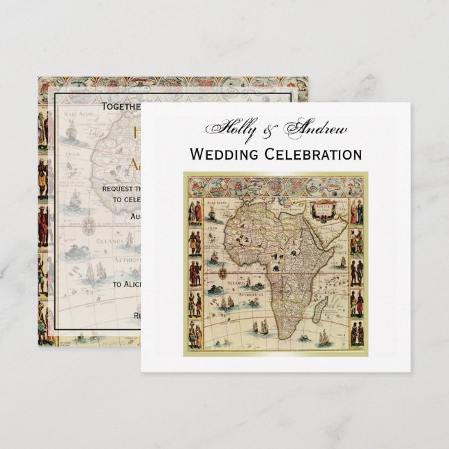 Antique Africa Map DIY Background Color SQ Wedding Invitation (Front/Back)