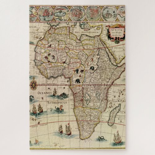 Antique Africa Map DIY Background Color Table Numb Jigsaw Puzzle