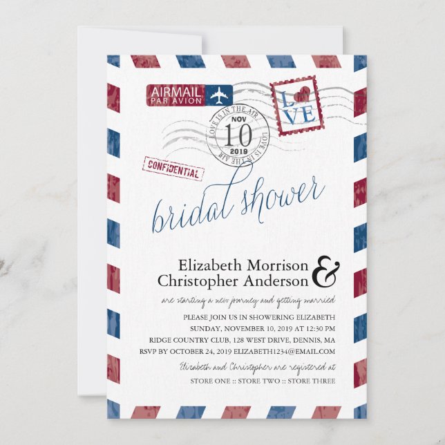 Antique Airmail Bridal Shower Invitation (Front)