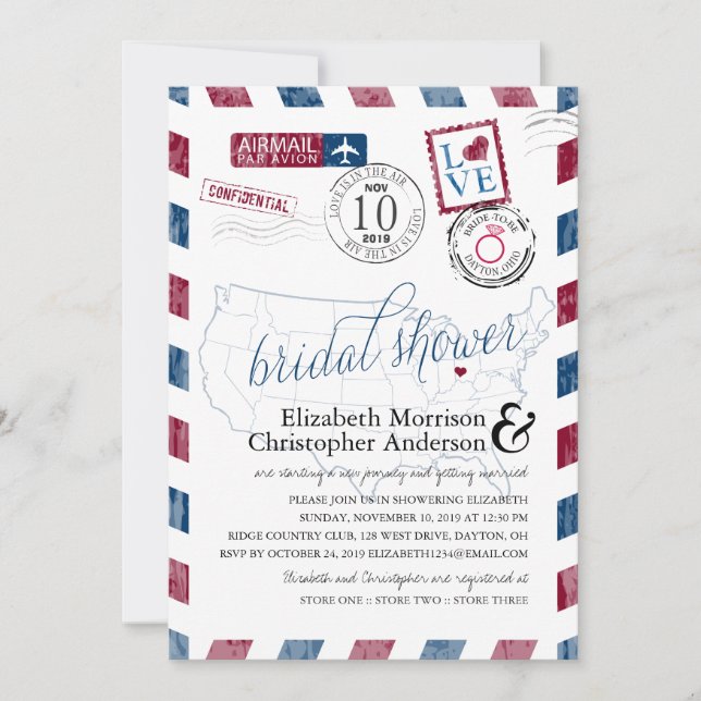 Antique Airmail Dayton Ohio | Bridal Shower Invitation (Front)