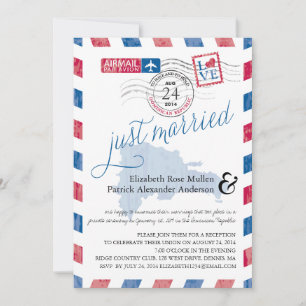 Antique Airmail Just Married Post Reception Invitation