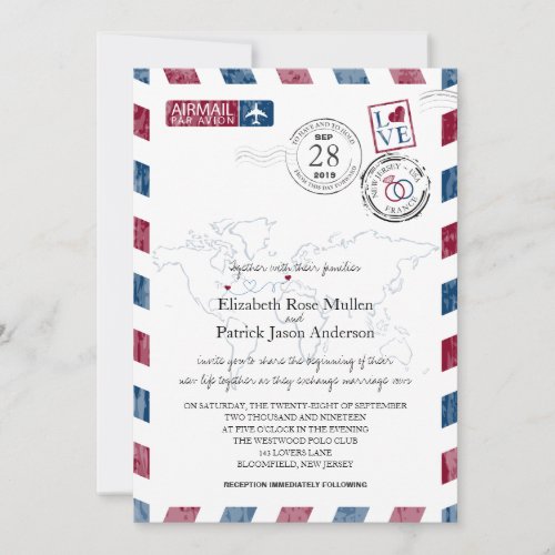 Antique Airmail New Jersey and France  Wedding Invitation