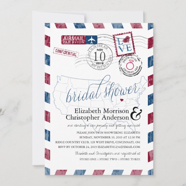 Antique Airmail Ohio | Bridal Shower Invitation (Front)