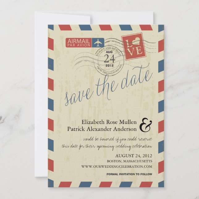 Antique Airmail Save the Date (Front)