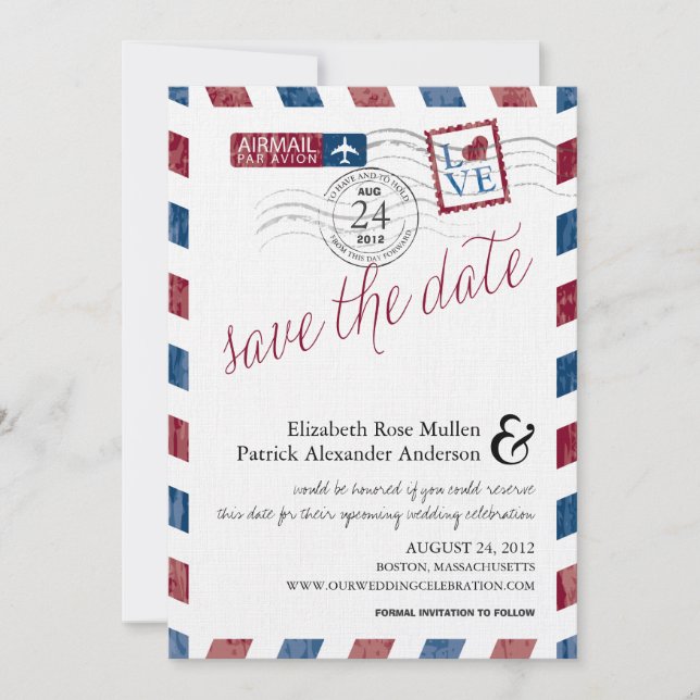 Antique Airmail Save the Date (Front)