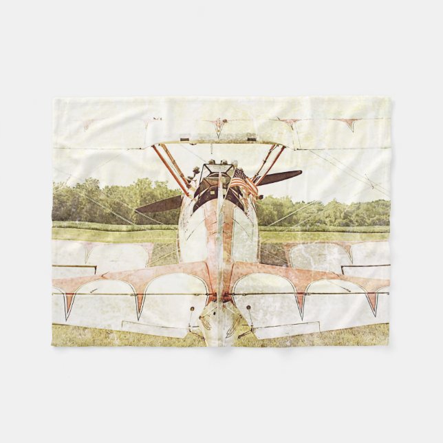 Antique Airplane Biplane Fleece Blanket (Front (Horizontal))