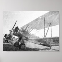 Antique Airplane Biplanes B&W Poster Print