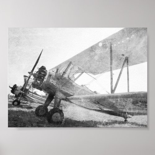 Antique Airplane Biplanes BW Poster Print