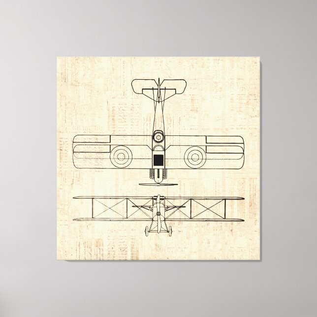 Antique Airplane Diagrams Vintage Plane Art Canvas Print (Front)
