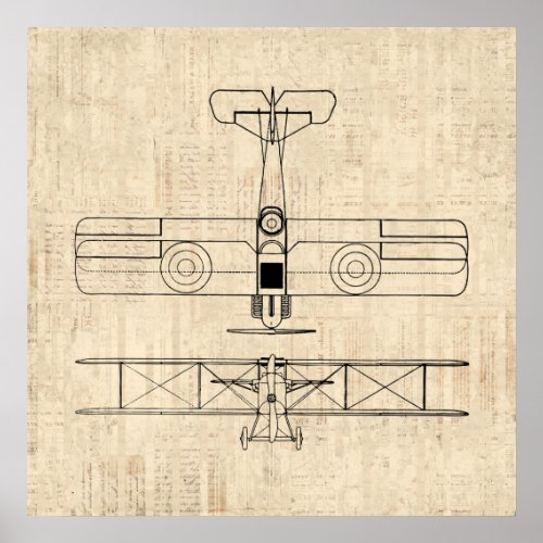 Antique Airplane Diagrams Vintage Plane Art Poster