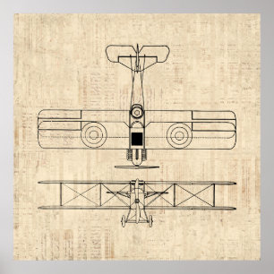Antique Airplane Diagrams Vintage Plane Art Poster