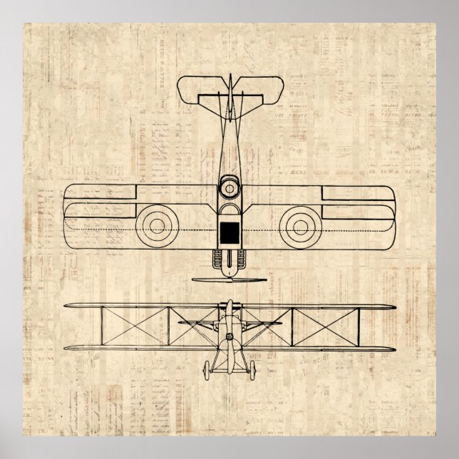 Antique Airplane Diagrams Vintage Plane Art Poster (Front)